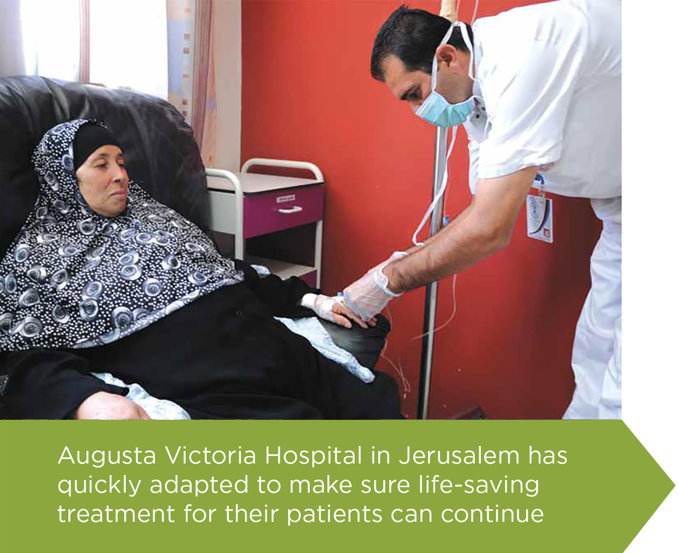 A woman receives treatment at Augusta Victoria Hospital.
