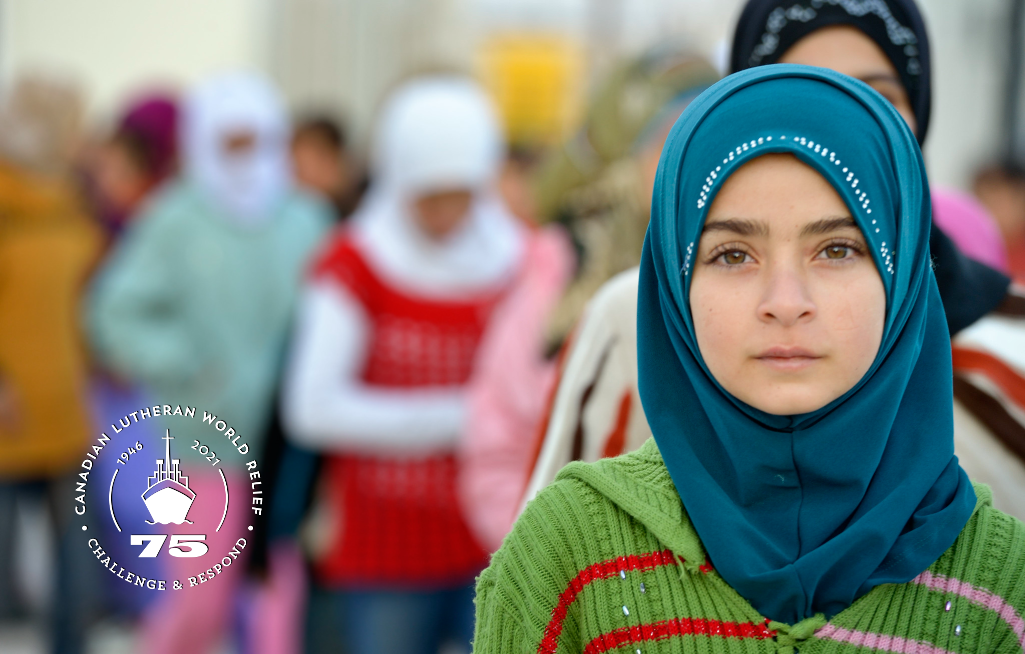 Photo of a girl in line before starting school in the Zaatari Refugee Camp, Jordan