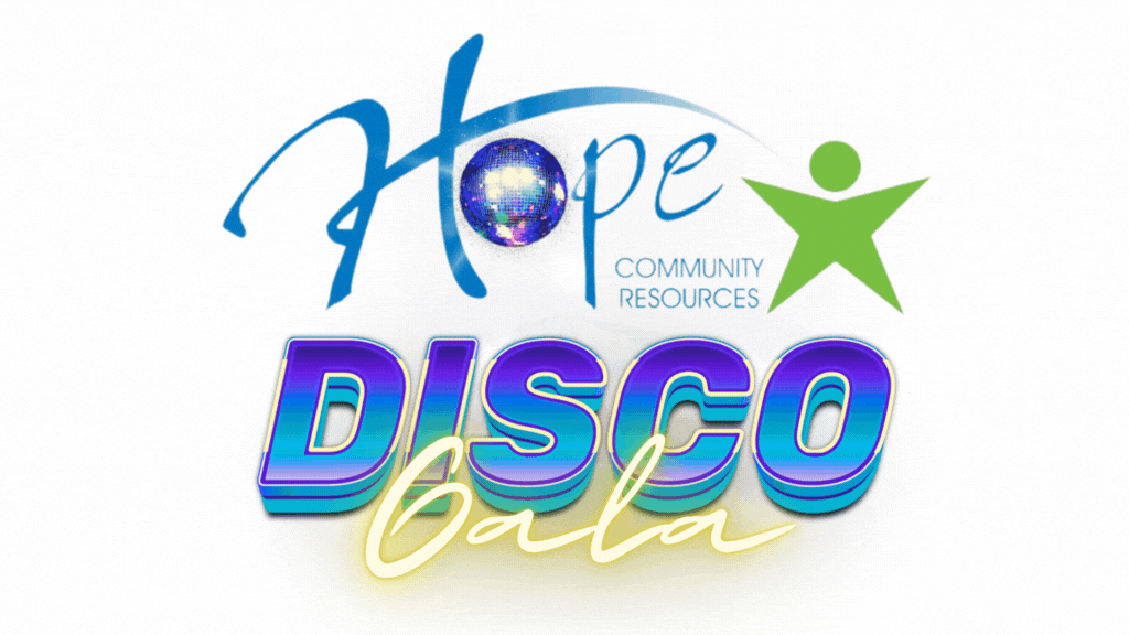 Hope's 55th Anniversary Gala logo - a green ribbon with an emerald stone in the middle, and a gold '55' and green 'years of Hope' below it