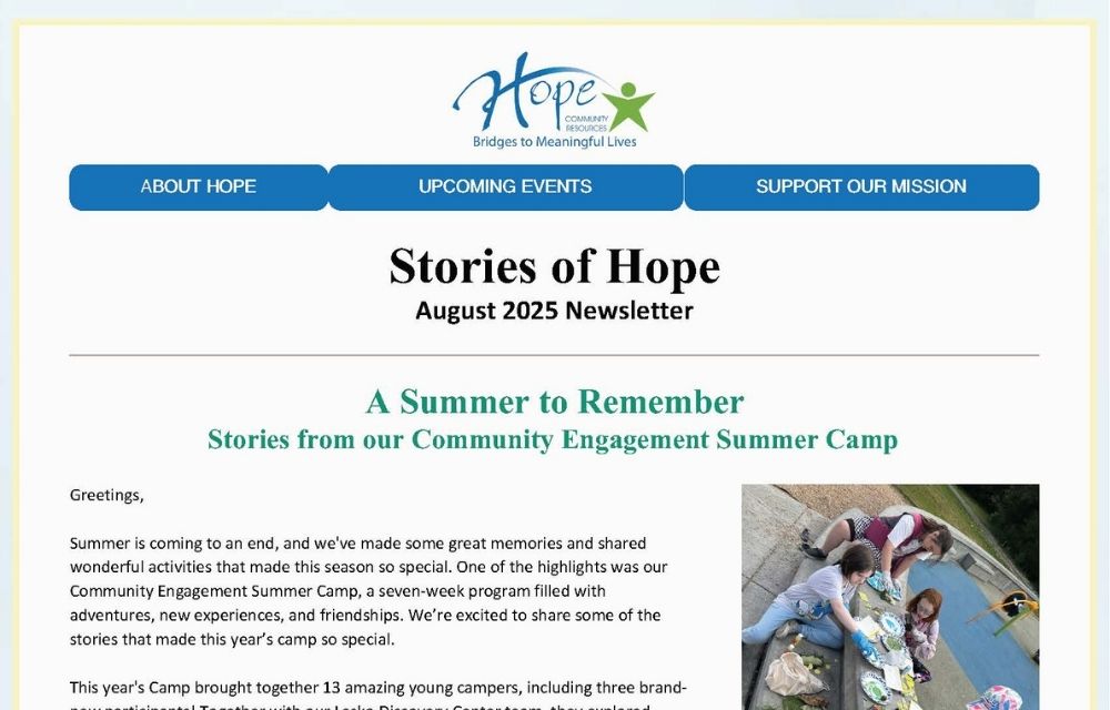 Preview of Hope's Monthly Newsletter
