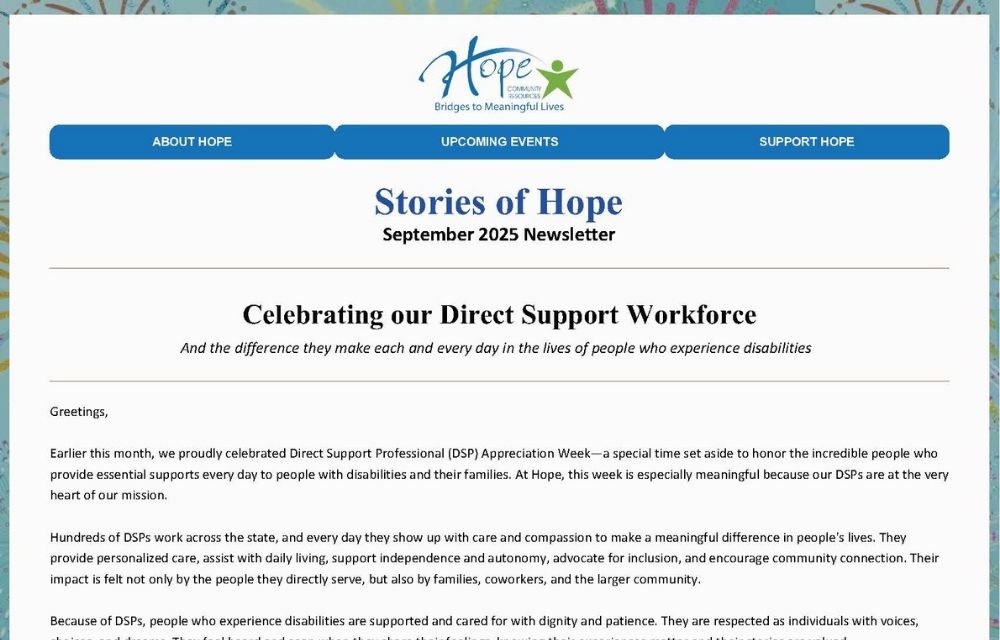 Preview of Hope's Monthly Newsletter