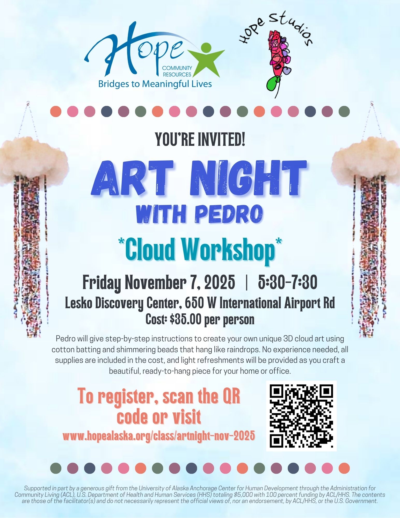 Art Night: Cloud Workshop flyer with event details