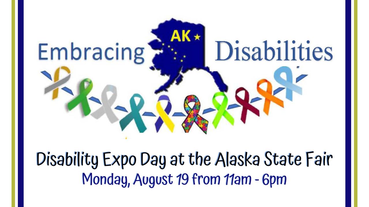 Banner with an image of the state of Alaska, 10 multicolored ribbons, and a sign that says, "Embracing Diversity"