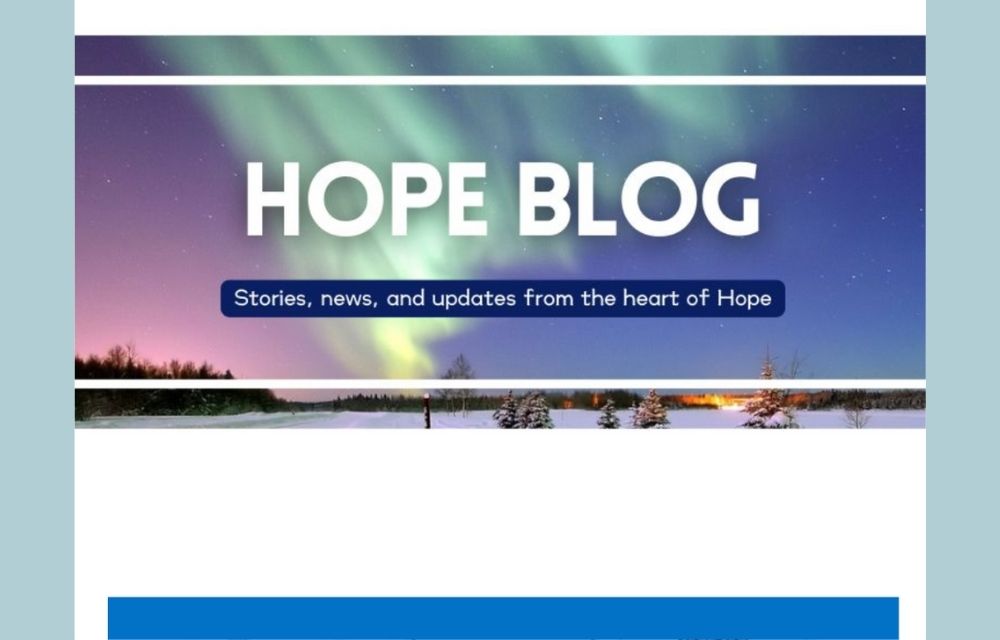A preview of the landing page listing Hope's social media pages, including Facebook, Instagram, YouTube, LinkedIn, and more.