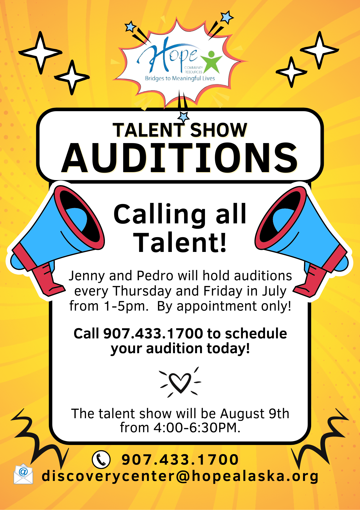 Talent Show flyer - Enjoy an evening of entertainment Friday, August 11 from 4-7pm