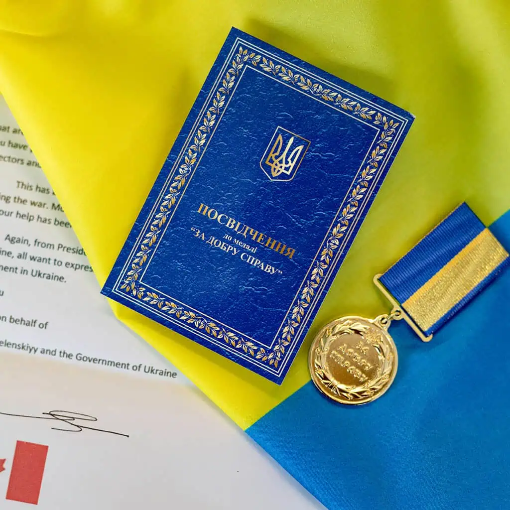 Medal of Honour delivered to Crossroads on behalf of the Government of Ukraine