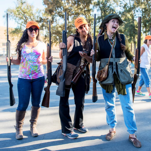 Three women prepare for a pheasant hunt with California Waterfowl.