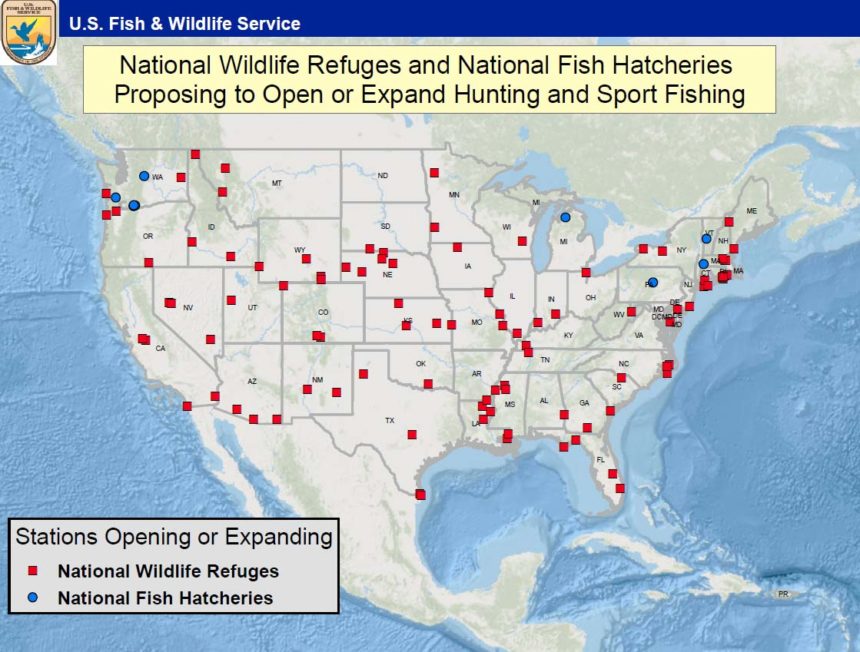 Map of proposed hunting and fishing expansion on federal lands