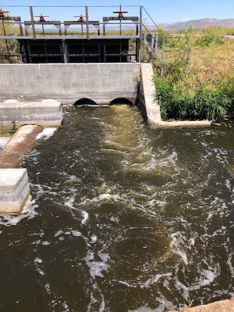 Water flowing through a gate into the Lower Klamath National Wildlife Refuge