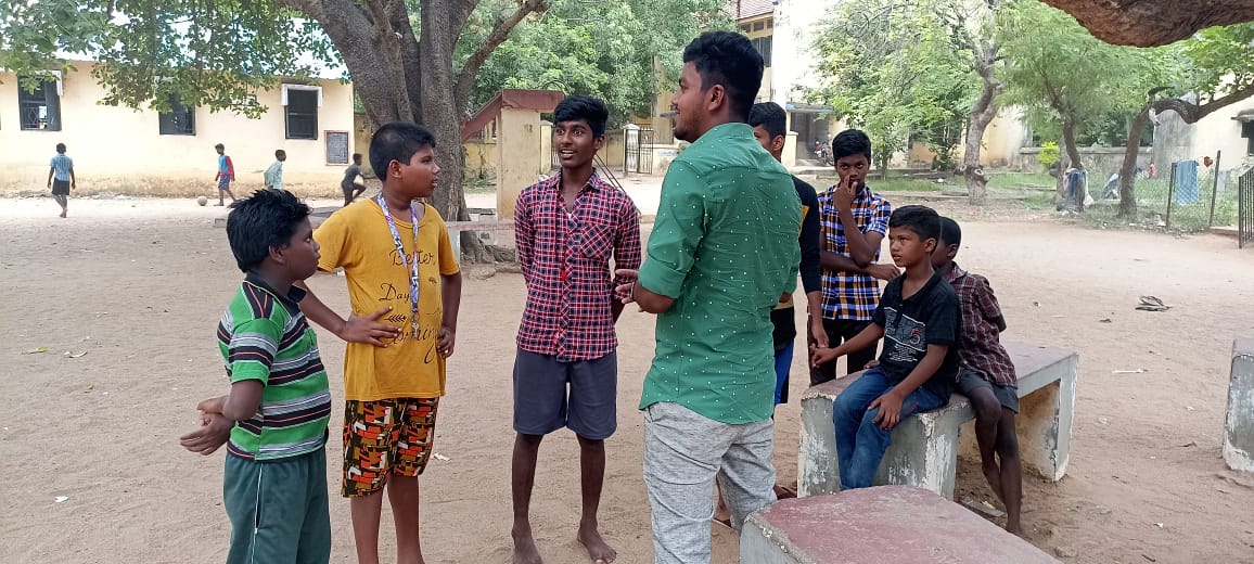 Praveen interacts with boys at Saron Boarding Home in Tamil Nadu, India