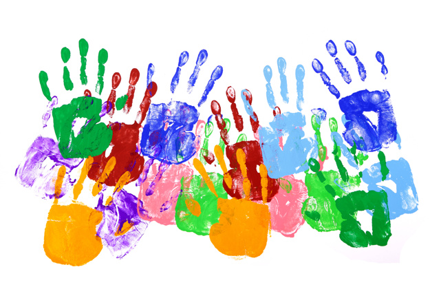 Multiple colour painted hands.