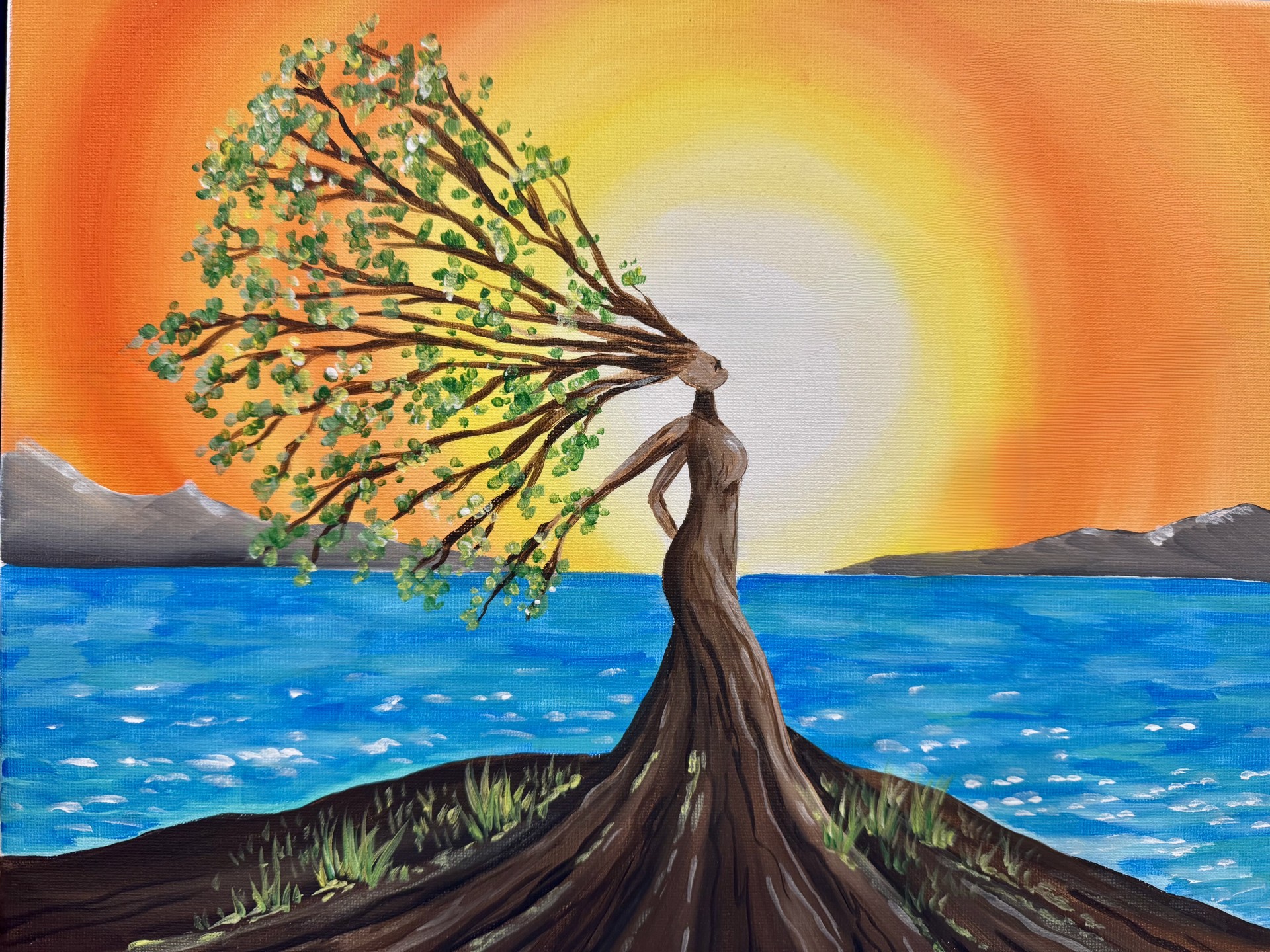 Mother Earth beginner acrylic painting on canvas