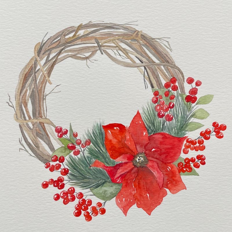 Watercolor Class: Poinsettia Wreath