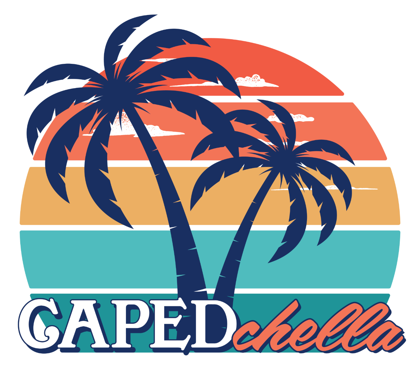 CAPEDchella with multicolored sunset and palmtrees