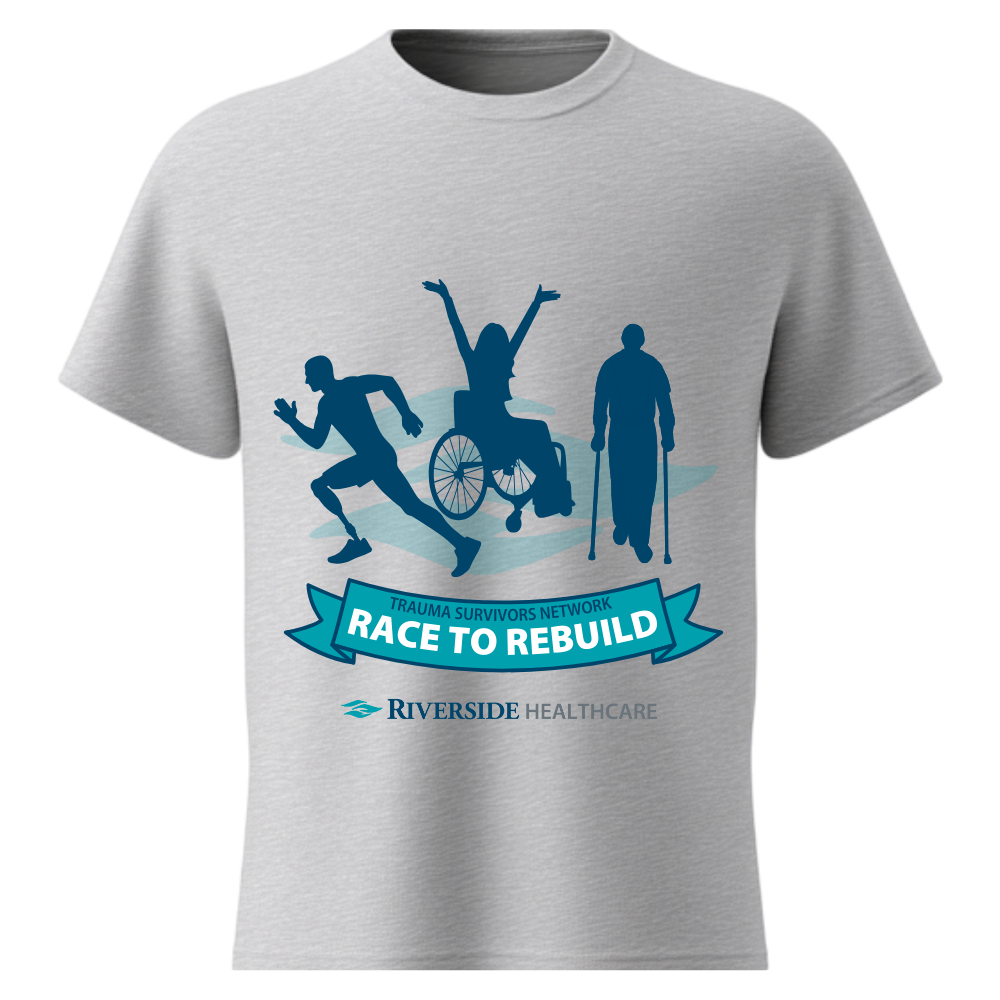 Race to Rebuild gray event t-shirt graphic