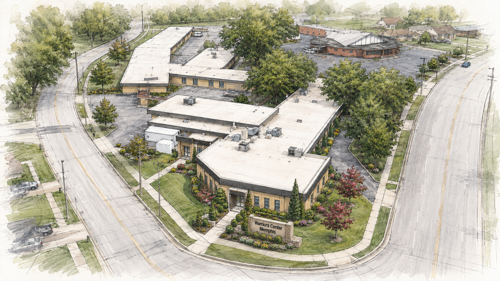 Artist’s rendering of the planned Warriors Center Memphis recovery center on James Road