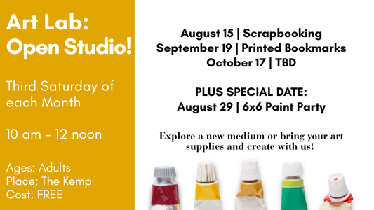 Art Lab: Open Studio, Third Saturdays 10:00 -12:00PM, The Kemp