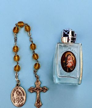 Our Lady of Mount Carmel Blessed Holy Water and Amber Colored Chaplet