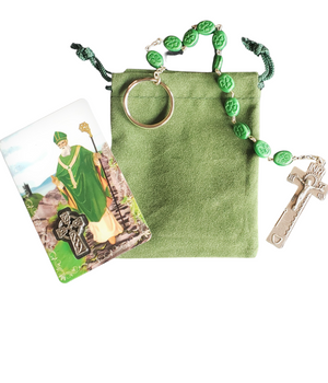 Penal Rosary with Irish Blessing Prayer Card and Celtic Cross Medal Set