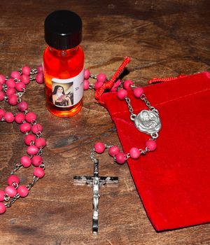 St. Thérèse Rose-Scented Wood Bead Rosary and Healing Oil