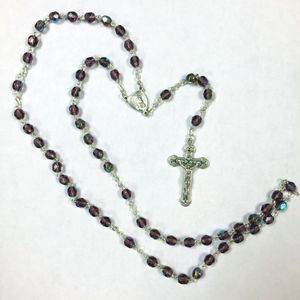 Blessed Amethyst Pewter Heart Rosary