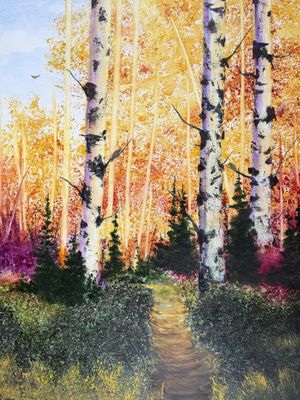 A Grove of Birch is bathed in Warm Sunlight
