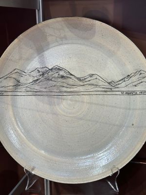 Large Blue and Grey Platter with Mountain Carving