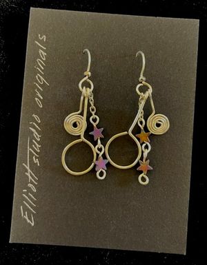 Silver Dangle Earrings  with Stars, Circles, and Spirals