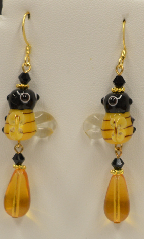KJK Glass Lampwork Bee Earring with Onyx Bead