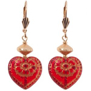 KJK Red Czech Glass Heart Earrings
