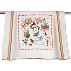 North Pole Embroidered Trim Tea Towel 50%