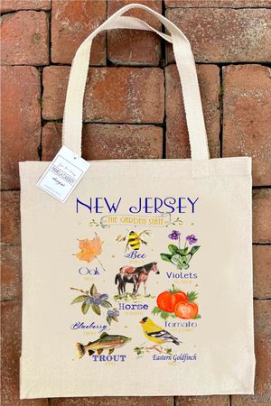 New Jersey State Icons Cotton Canvas Tote