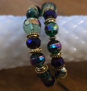 Glass Bead Memory Wire Bracelet-11