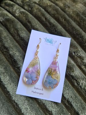 Tear Drop Statice & Hydrangea Earrings