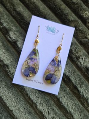 Tear Drop Lupine & Statice Earrings