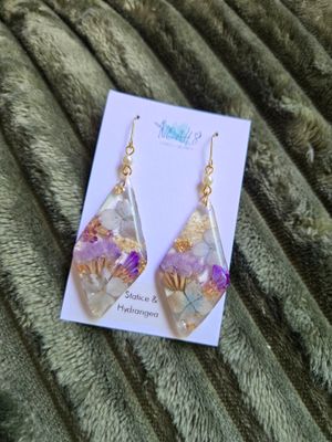 Large Diamond Drop Statice & Hydrangea Earrings