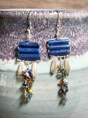 Labradorite, Glass & Pearl Beaded Earrings