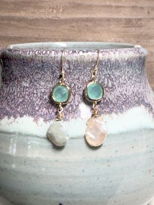 Seafoam & Pearl Beaded Earrings