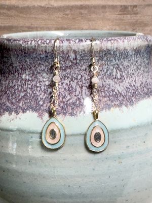 Blue & Pink Enameled Earrings