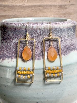 Orange Beaded Rectangle Earrings