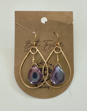 Purple Glass Gold Fill Hoop Earrings