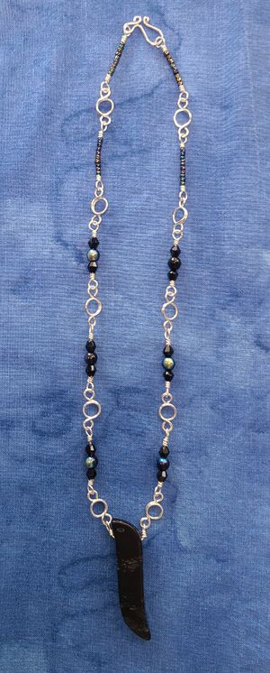 Bold Pendant and Vintage Black Iridescent Beads Necklace