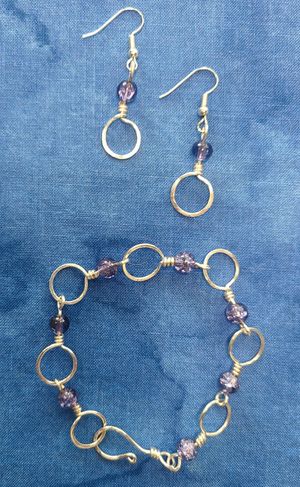 Earrings and Bracelet Set with Vintage Purple Beads