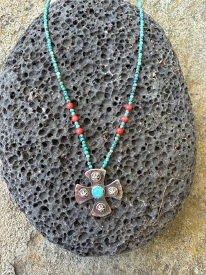 Coral, Sterling & Turquoise Necklace