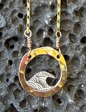 Large Silver Wave & Gold Fill Circular Pendant