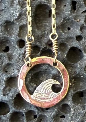 Small Silver Wave & Gold Fill Circular Pendant