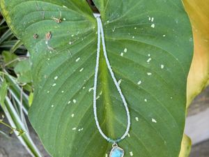 Seed Pearl & Aquamarine Larimar & Sterling Necklace