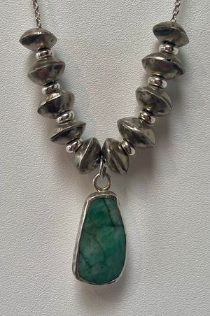 Asian Jade & Sterling Pendant, African Bead, Sterling Bead, Sterling Chain