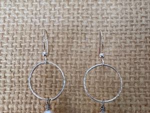 silver hoop earrings with pearl dangle