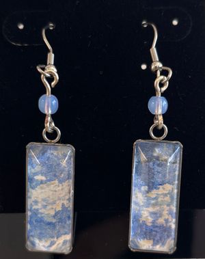 Earrings Rectangle Lavender/White with Beads